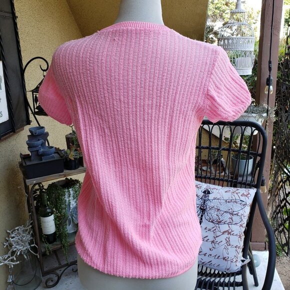Vintage Bubble Gum Pink Top / Mod / V-Neck / Medium - Picture 4 of 5